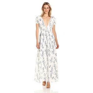 White, floral floor length dress, size M